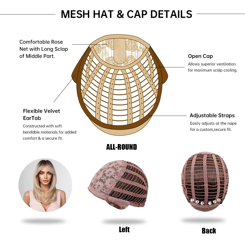 ALAN EATON Long Blonde Wigs for Women Synthetic Hair Wig with Fringe Ombre Color with Dark Roots Layered Wigs Heat Resistant