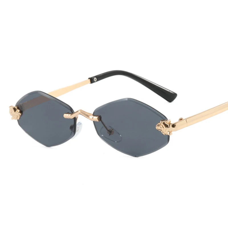Fashion Small Polygonal Sunglasses for Women Luxury Brand Rmless Brown Rhombus Sun Glasses
