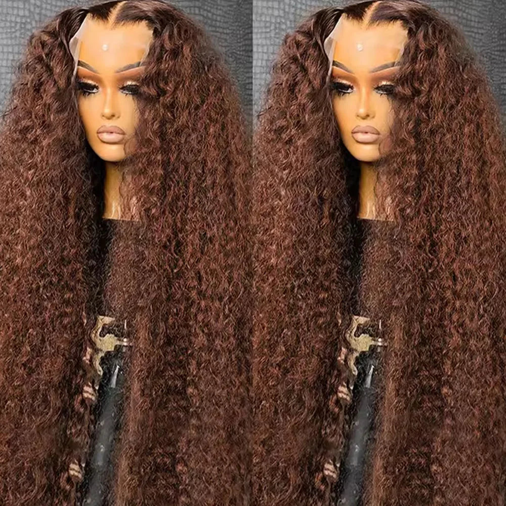 30 Inch 13x6 Chocolate Brown Deep Wave HD Lace Front Human Hair Wig 100% Brazilian Water Wave Curly Lace Frontal Human Hair Wigs