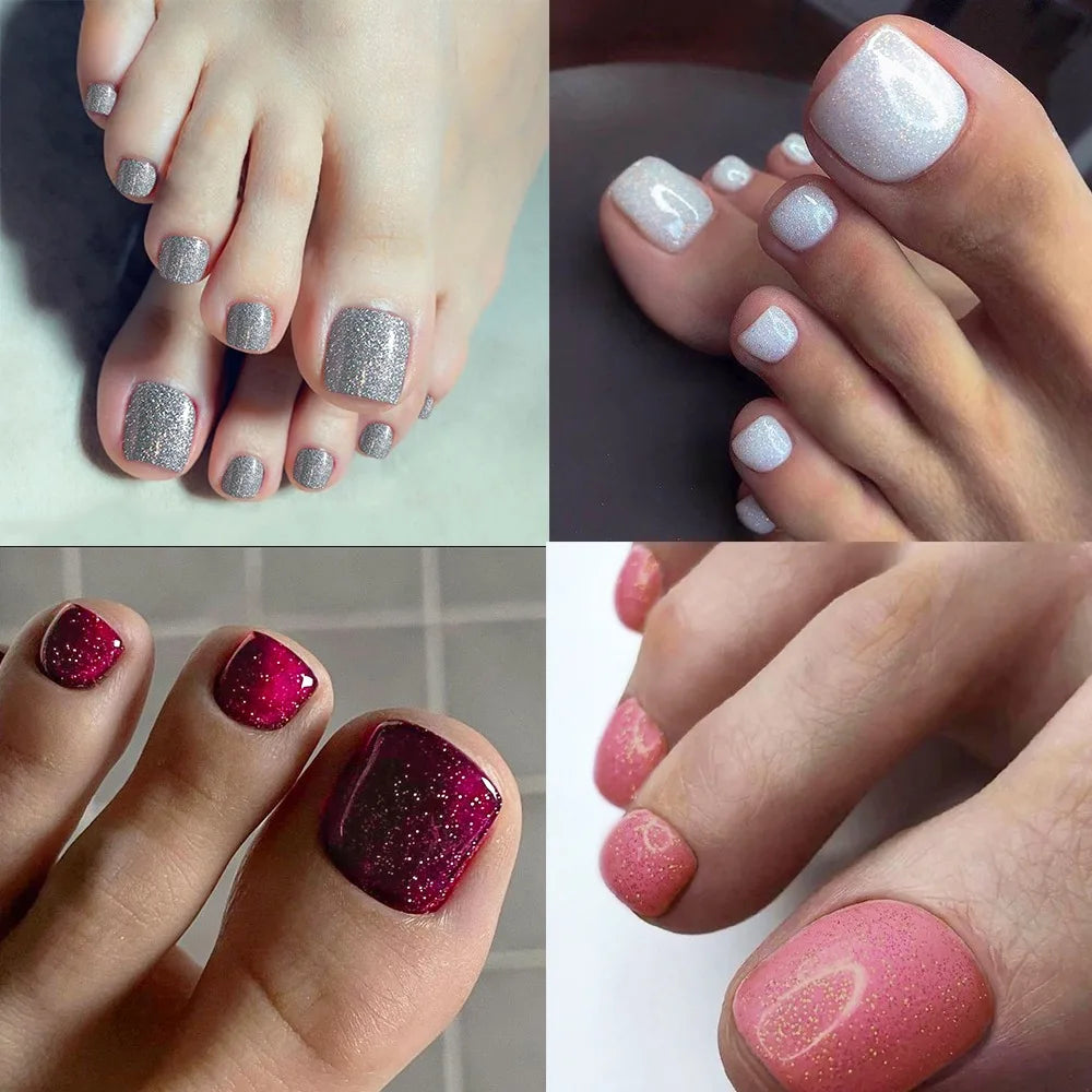 Wearable Manicure Fake Toenails Faux Fingernails Square Head Foot Nail Tips Short Length