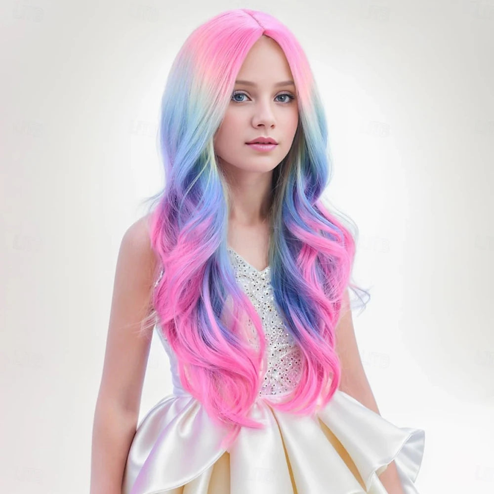 HAIRJOY Synthetic Hair Colorful Wigs Long Curly Wavy Wig for Girls