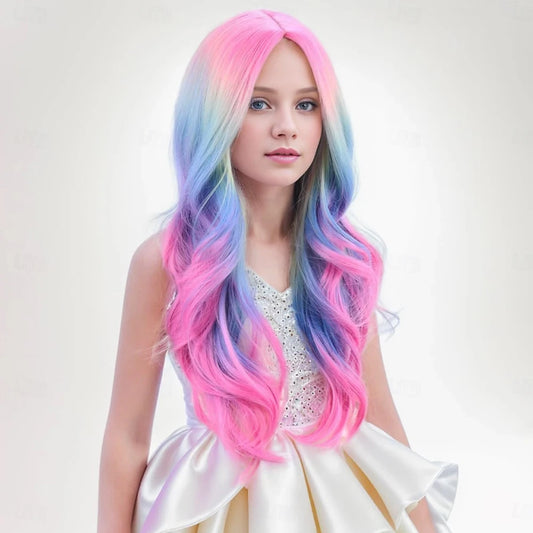HAIRJOY Synthetic Hair Colorful Wigs Long Curly Wavy Wig for Girls