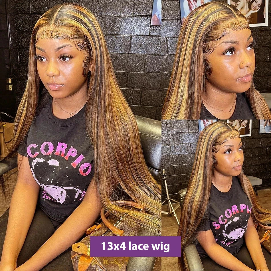 Highlight Wig Human Hair Bone Straight Blond Ombre HD Lace Wig 13x4 13x6 Colored Human Hair Frontal Wig
