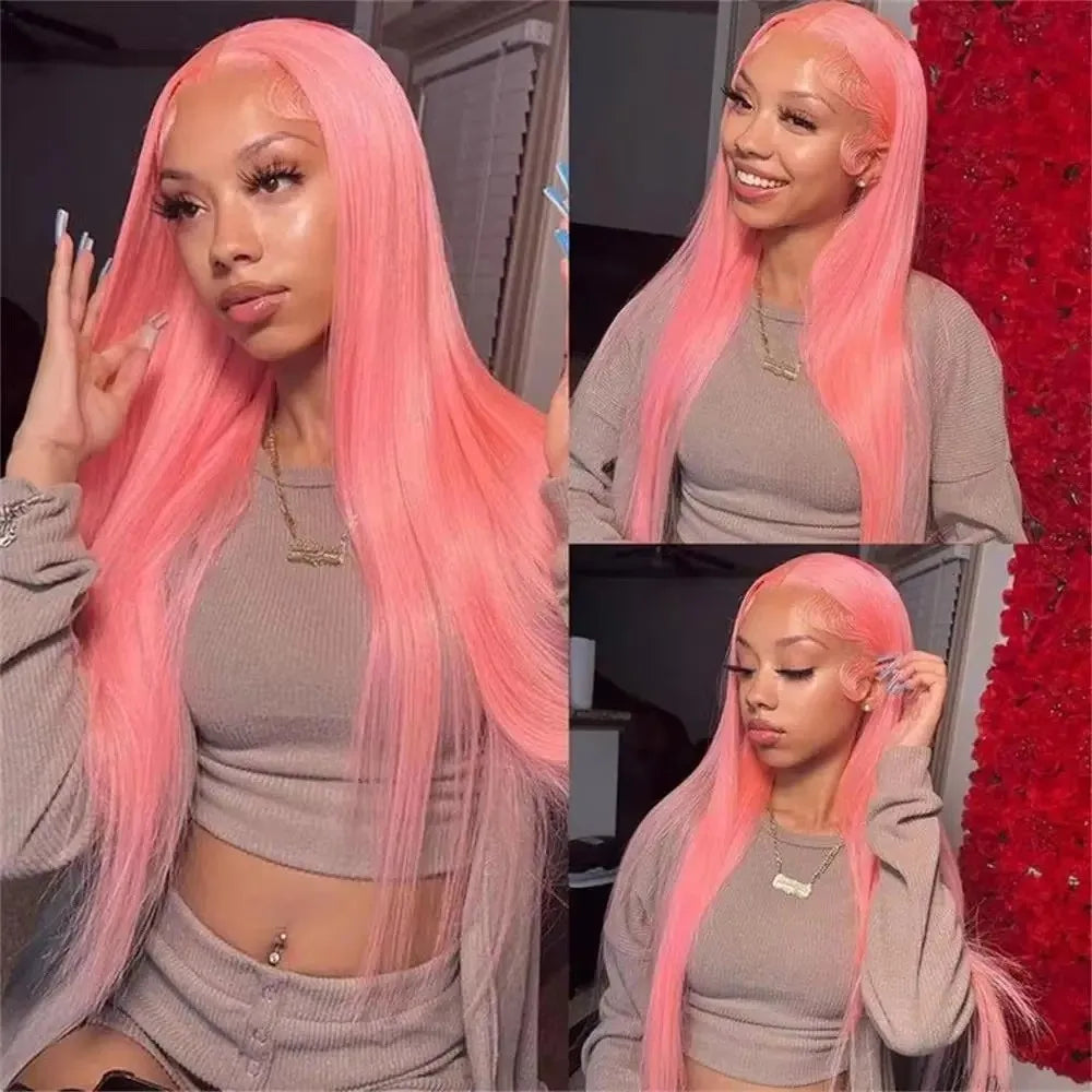 13x6 Hd Pink Straight Lace Front Wig Human Hair Pink Human Hair Wigs Brazilian 30 32 inch 13x4 Lace Frontal Pink Wig For Women