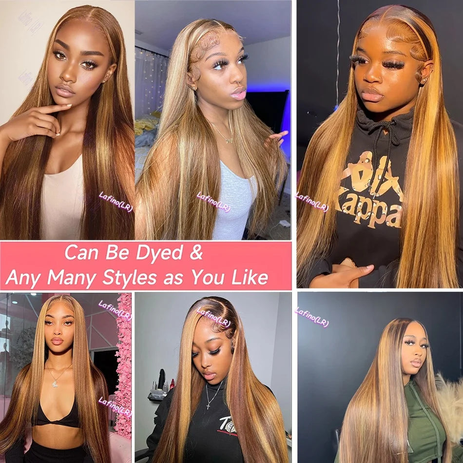 Highlight Wig Human Hair Bone Straight Blond Ombre HD Lace Wig 13x4 13x6 Colored Human Hair Frontal Wig