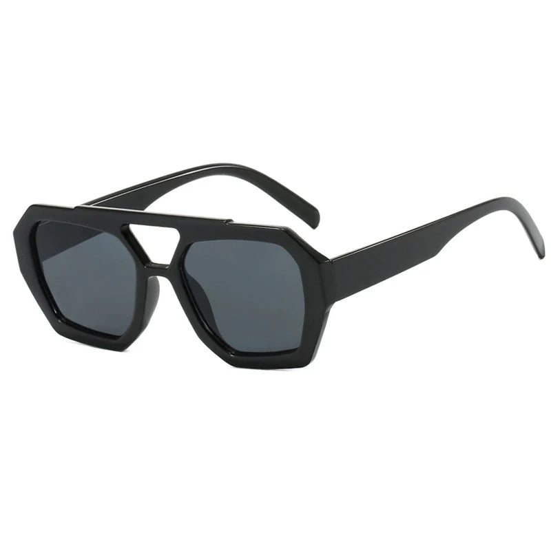 Vintage Square Sunglasses for Women Men Thick Frame Double Bridges Eyewear Female