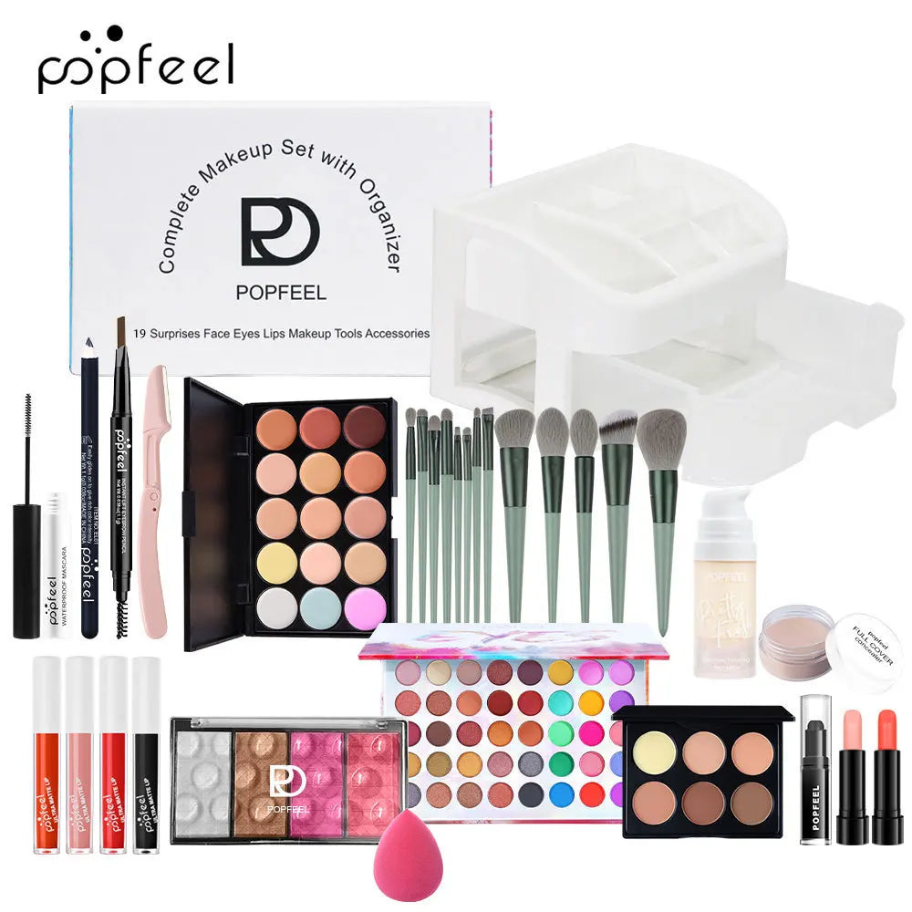 Makeup Kit Full Set All in One Eye Shadow Eyebrow Lipstick Mascara Contour Powder Brush Sets Gif