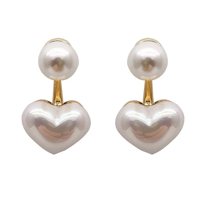 Imitation Pearl Earrings For Women Heart Round Stud Earrings Elegant Love Ear Stud Party