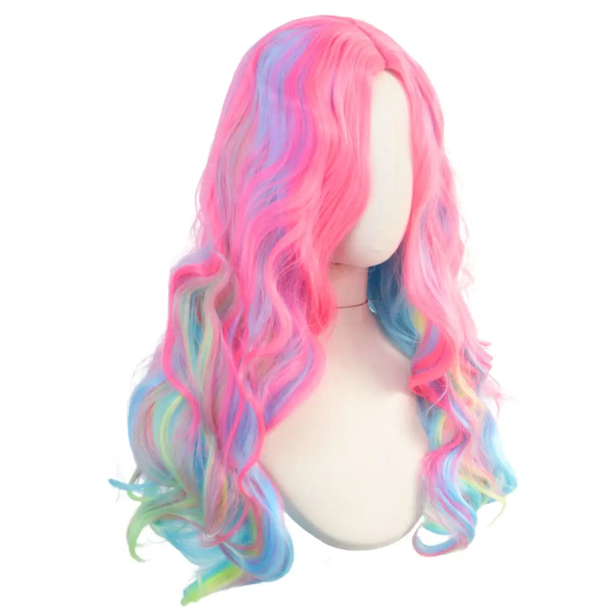 Colorful Lolita gradient highlights long curly hair synthetic middle part wig four color anime wigs