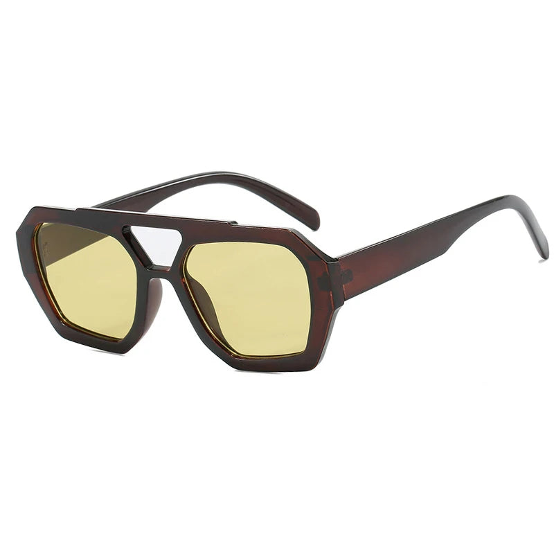 Vintage Square Sunglasses for Women Men Thick Frame Double Bridges Eyewear Female