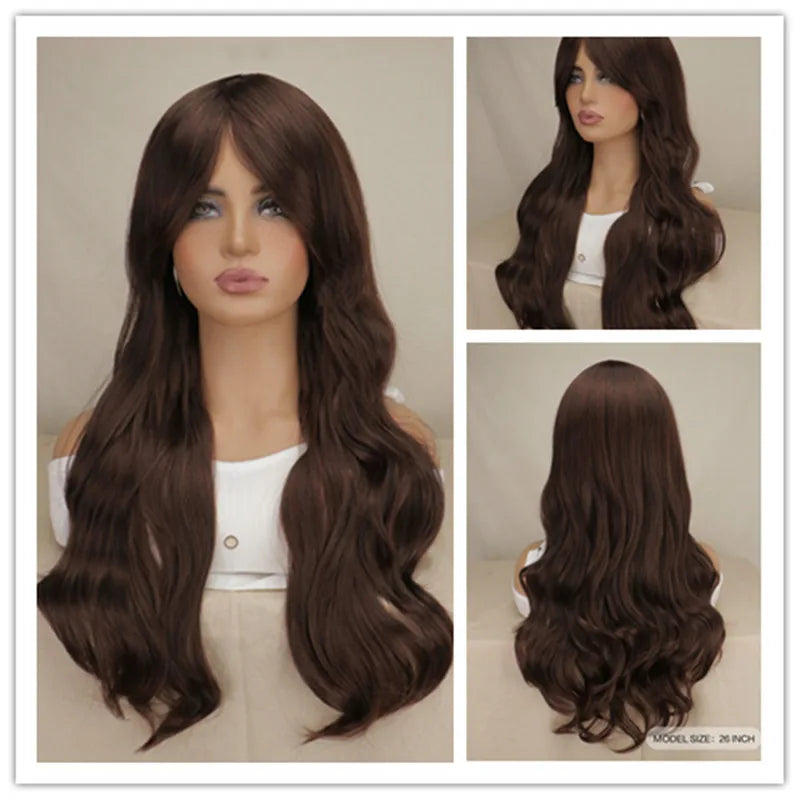 Long Black Wavy Hair Wigs for Women Natural Synthetic Curly Wig