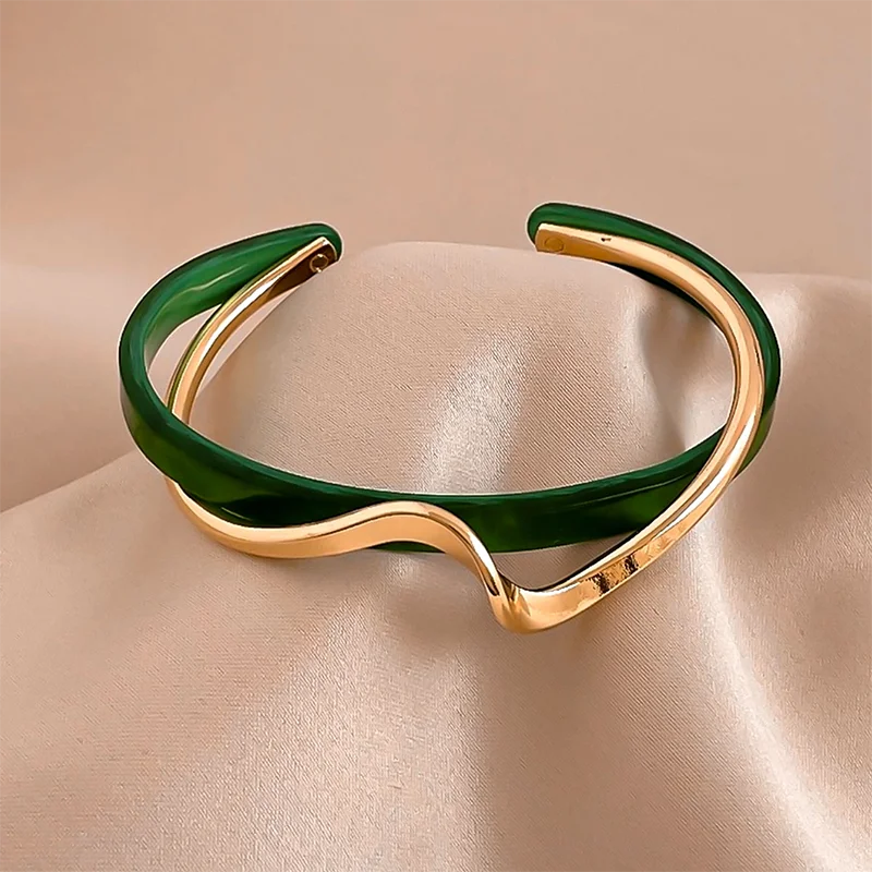 White Acrylic Bracelets Board Bend Metal Bangles Womens Hand Bracelets Geometric C- shaped