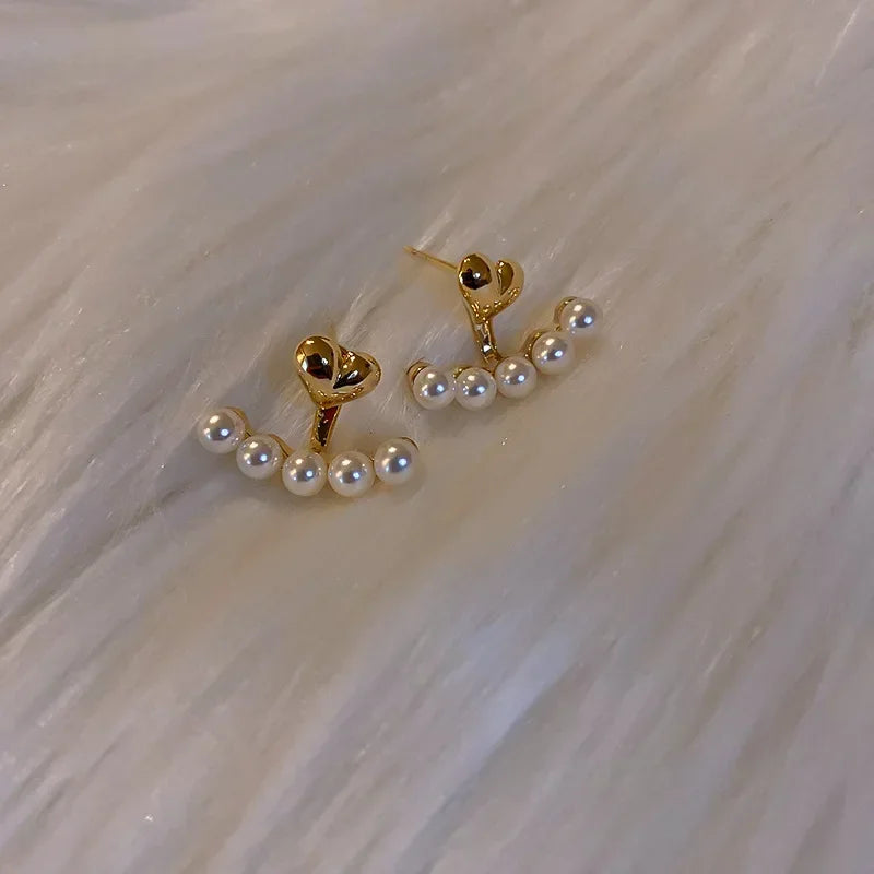 Imitation Pearl Earrings For Women Heart Round Stud Earrings Elegant Love Ear Stud Party