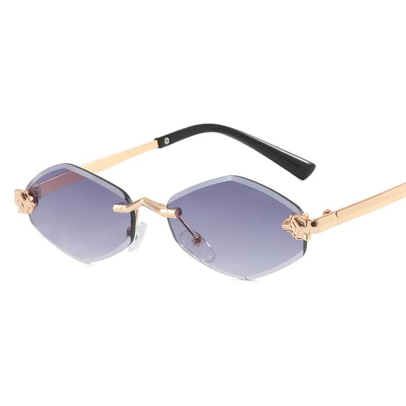 Fashion Small Polygonal Sunglasses for Women Luxury Brand Rmless Brown Rhombus Sun Glasses