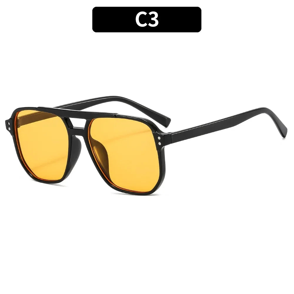 Vintage Square Sunglasses for Women Men Thick Frame Double Bridges Eyewear Female