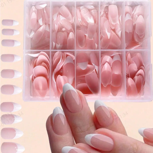 120pcs -box Almond  White French Fake nails for Stylish Women & Girls, Perfect for Daily Chic or Party Celebrations