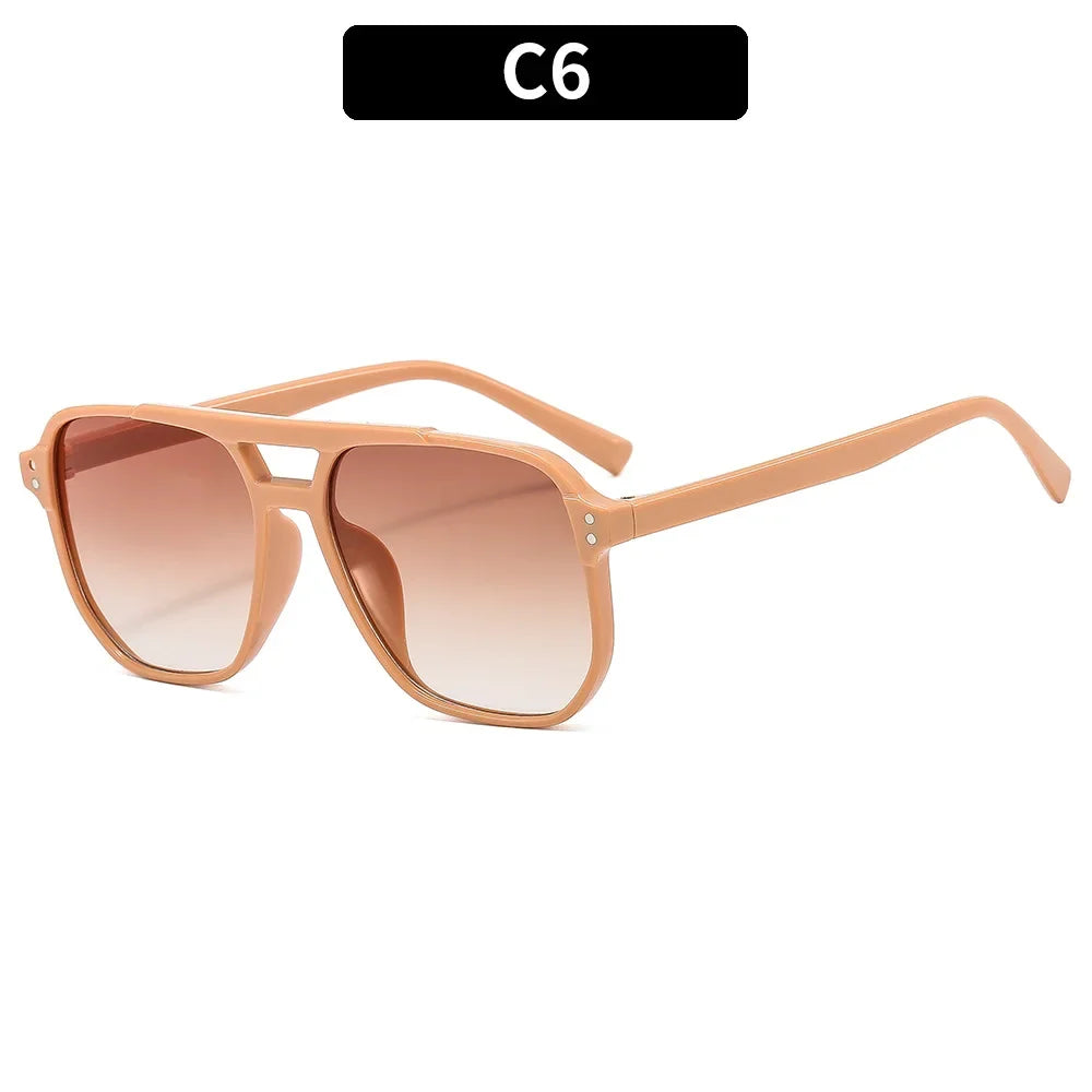 Vintage Square Sunglasses for Women Men Thick Frame Double Bridges Eyewear Female