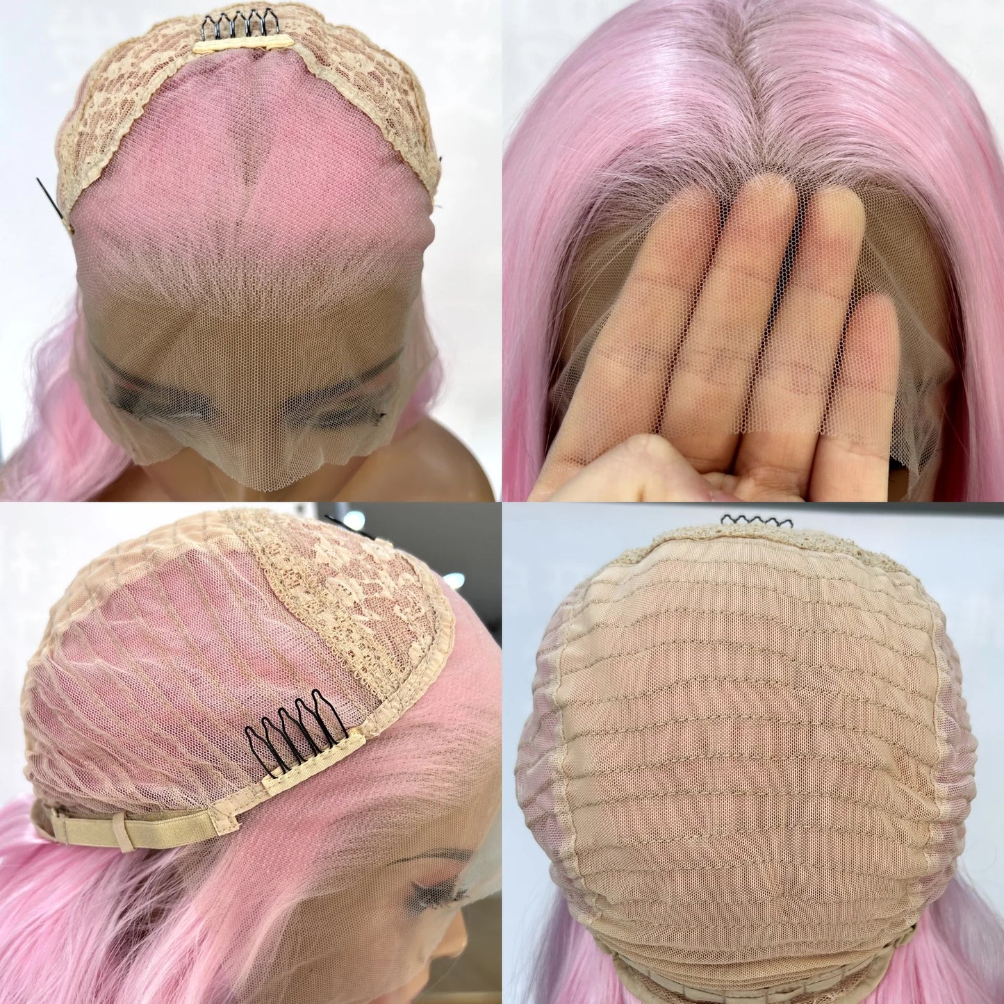 Long Pink Wavy Wigs for Women Synthetic Hair Free Part Body Wave Natural Curly Pastel Pink Colored Wigs