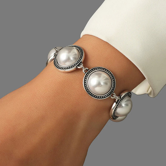 Fashion Boho Vintage Round Pearl Bracelets Bangles For Women Blue Red Black Bead