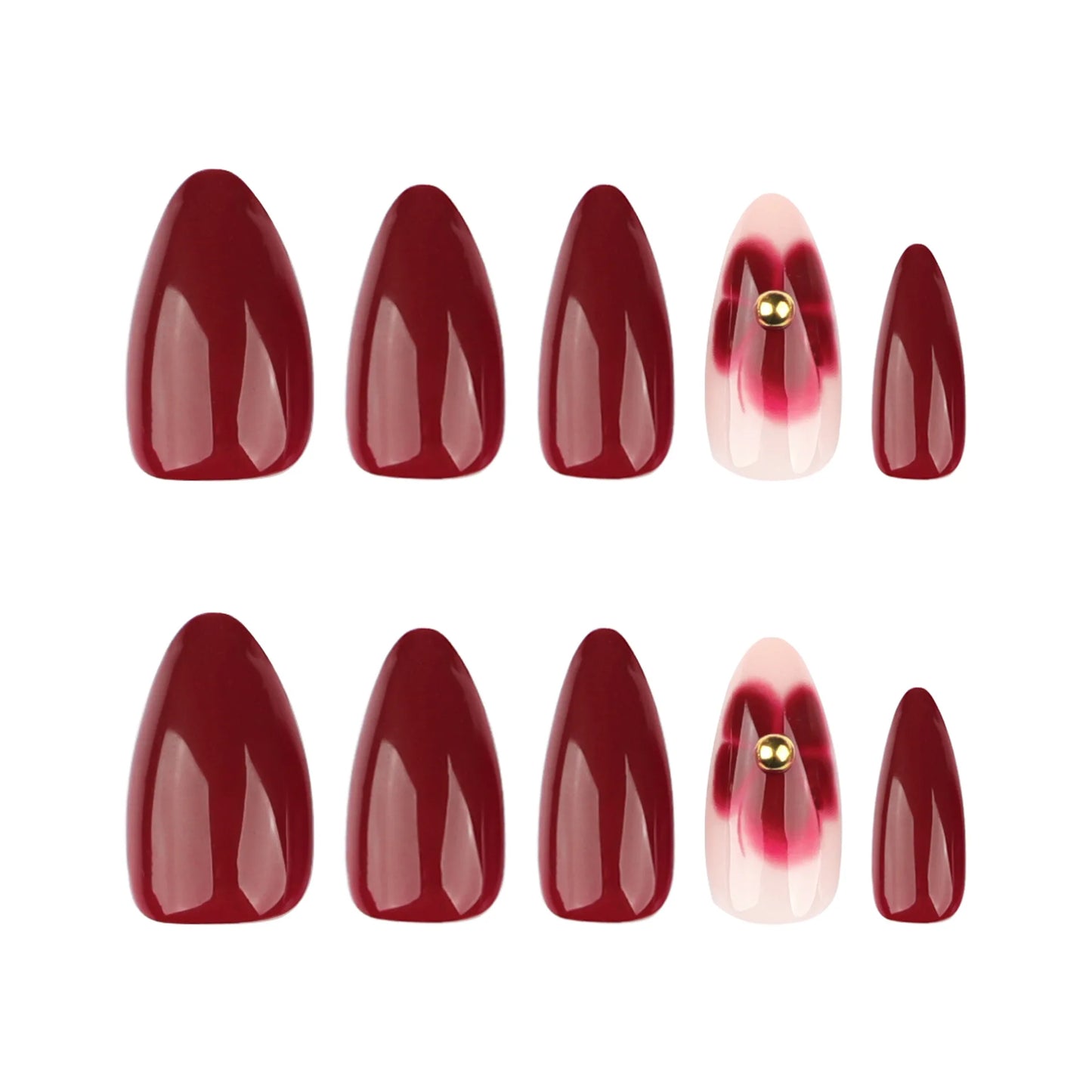 24pcs Red Flower Press on Nails Fashion Retro Red Almond False Nails Ins Simple Wearable Reusable Fake Nails for Women