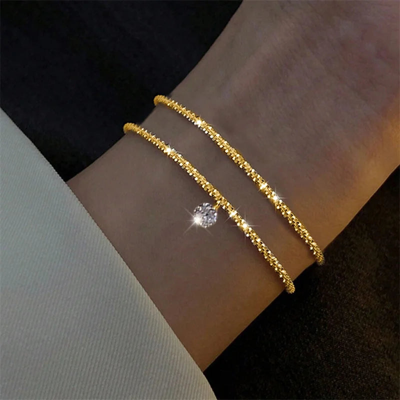Sparkling Bracelet For Women Double-deck Silver Color Adjustable Hand Chain Fine Fashion