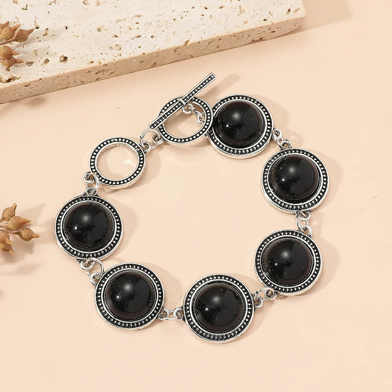 Fashion Boho Vintage Round Pearl Bracelets Bangles For Women Blue Red Black Bead
