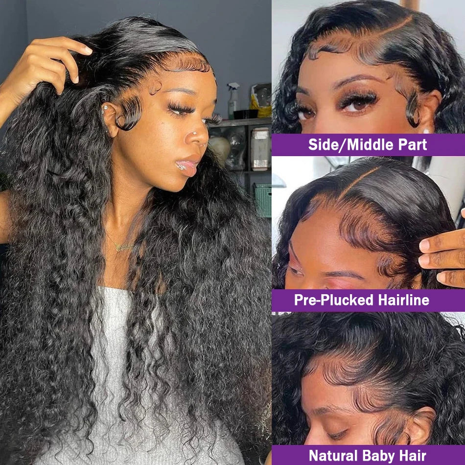 Wiggogo 40 Inch Human Hair 13X4 Deep Wave Frontal Wig 13X6 Curly Hd Lace Front Wigs