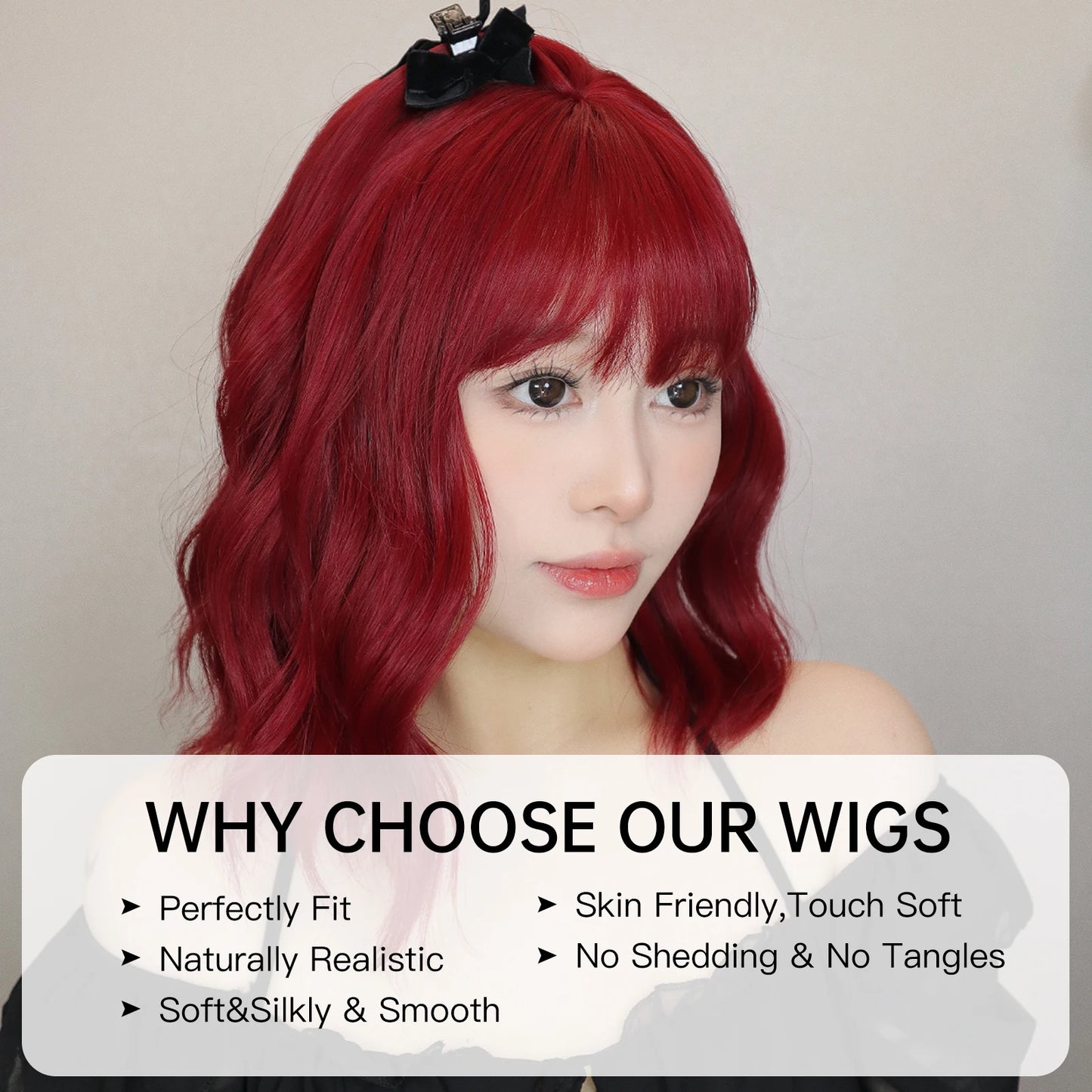 Short Curly Wavy Wigs with Bangs Deep Red Colorful Synthetic Wig Cosplay Hair for Women