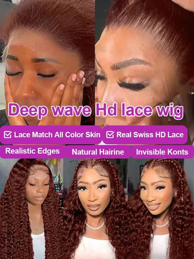 30 Inch 13x6 Chocolate Brown Deep Wave HD Lace Front Human Hair Wig 100% Brazilian Water Wave Curly Lace Frontal Human Hair Wigs