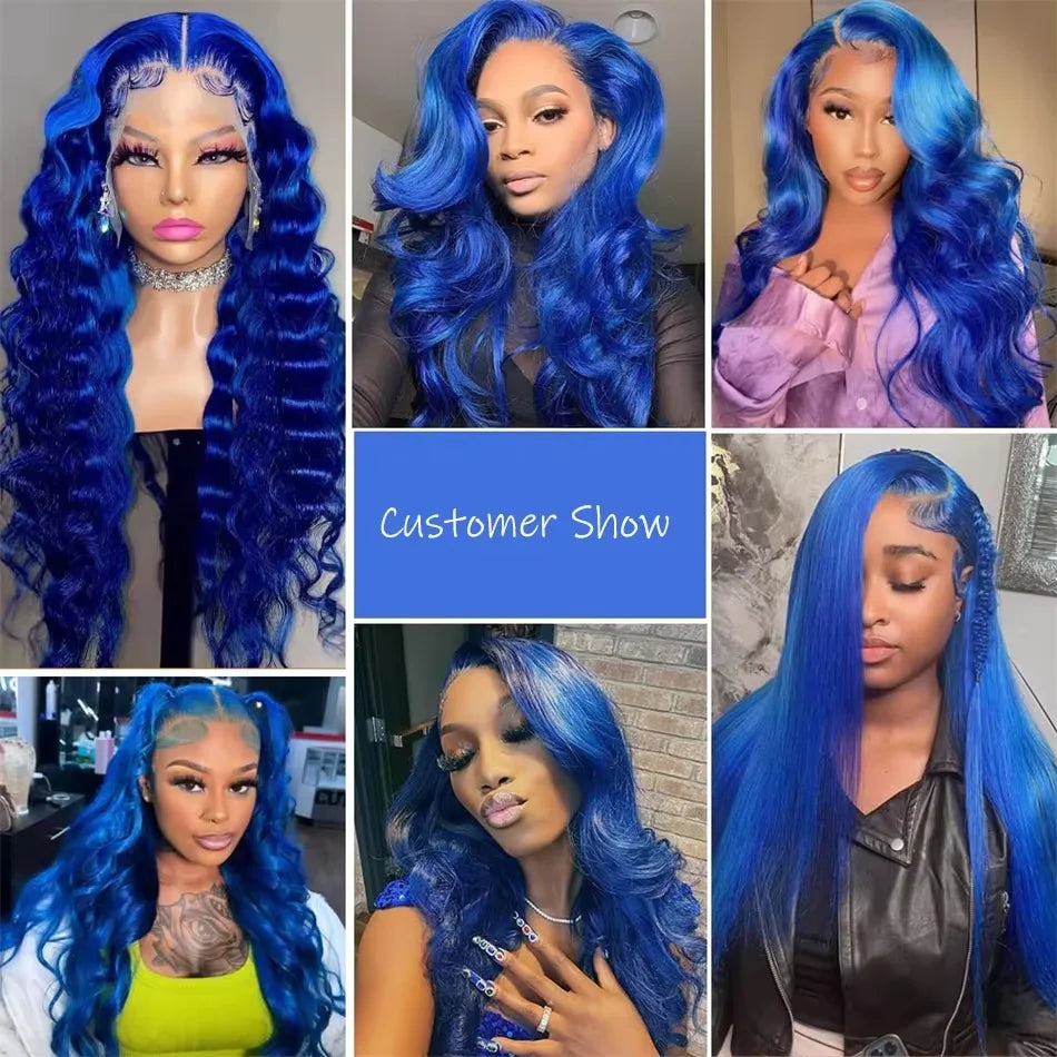 Body Wave Dark Blue Wig 13x6 HD Lace Frontal Wig Human Hair Transparent 13x4 Lace Front Wigs For Women Sky Navy Blue 30 34 inch