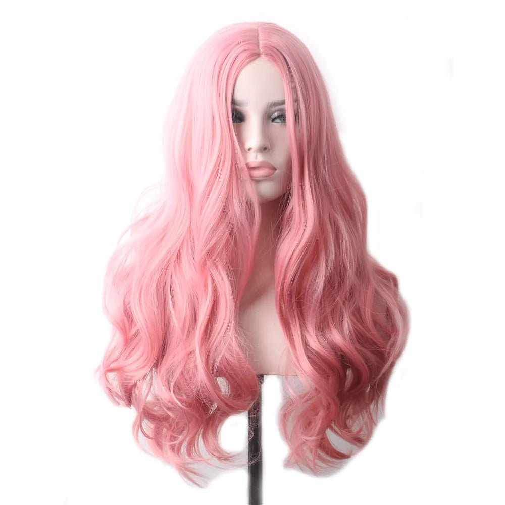 Wavy Womans Wigs Synthetic Hair Wigs For Women Cosplay Wig Long Colorful Wig Pink Purple Green Brown