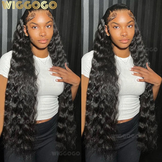 Wiggogo 40 Inch Human Hair 13X4 Deep Wave Frontal Wig 13X6 Curly Hd Lace Front Wigs