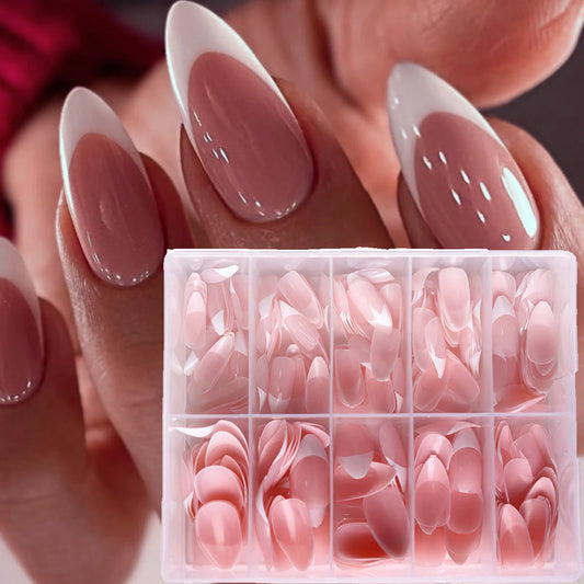 360/150pcs/box Nude Pink Almond French False Nails White Tip Design Short Wearing Fake Nails