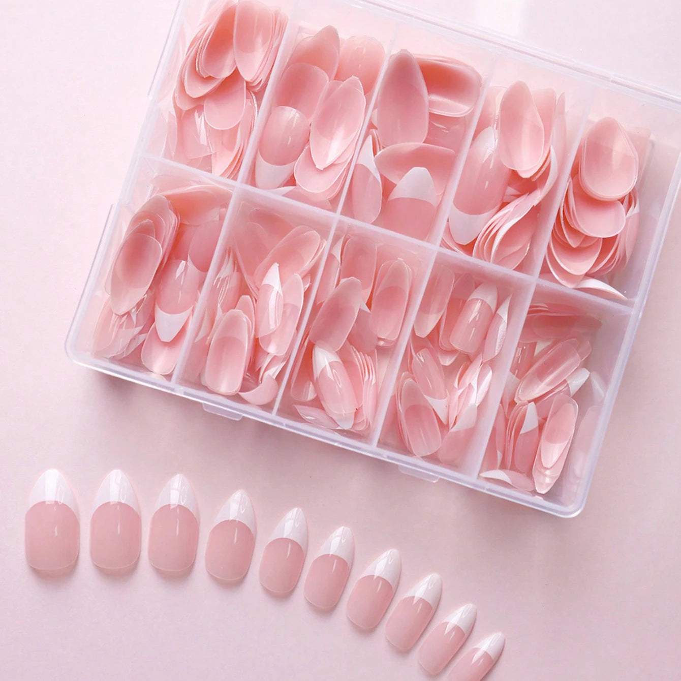 360/150pcs/box Nude Pink Almond French False Nails White Tip Design Short Wearing Fake Nails