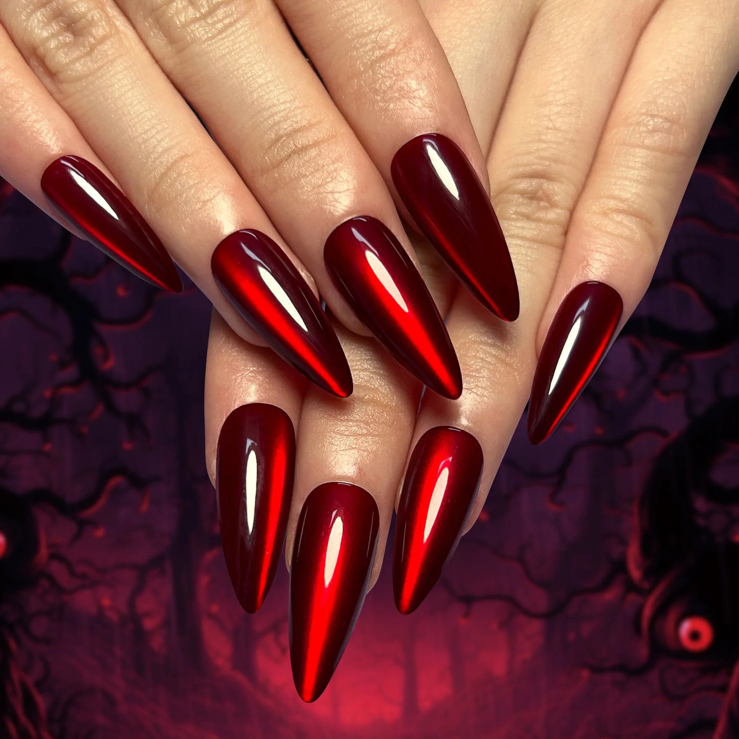 30Pcs Press on Nails,Red Short Round,Square Head,Long Pointed Head,New Year's Deep Red Removable Nail