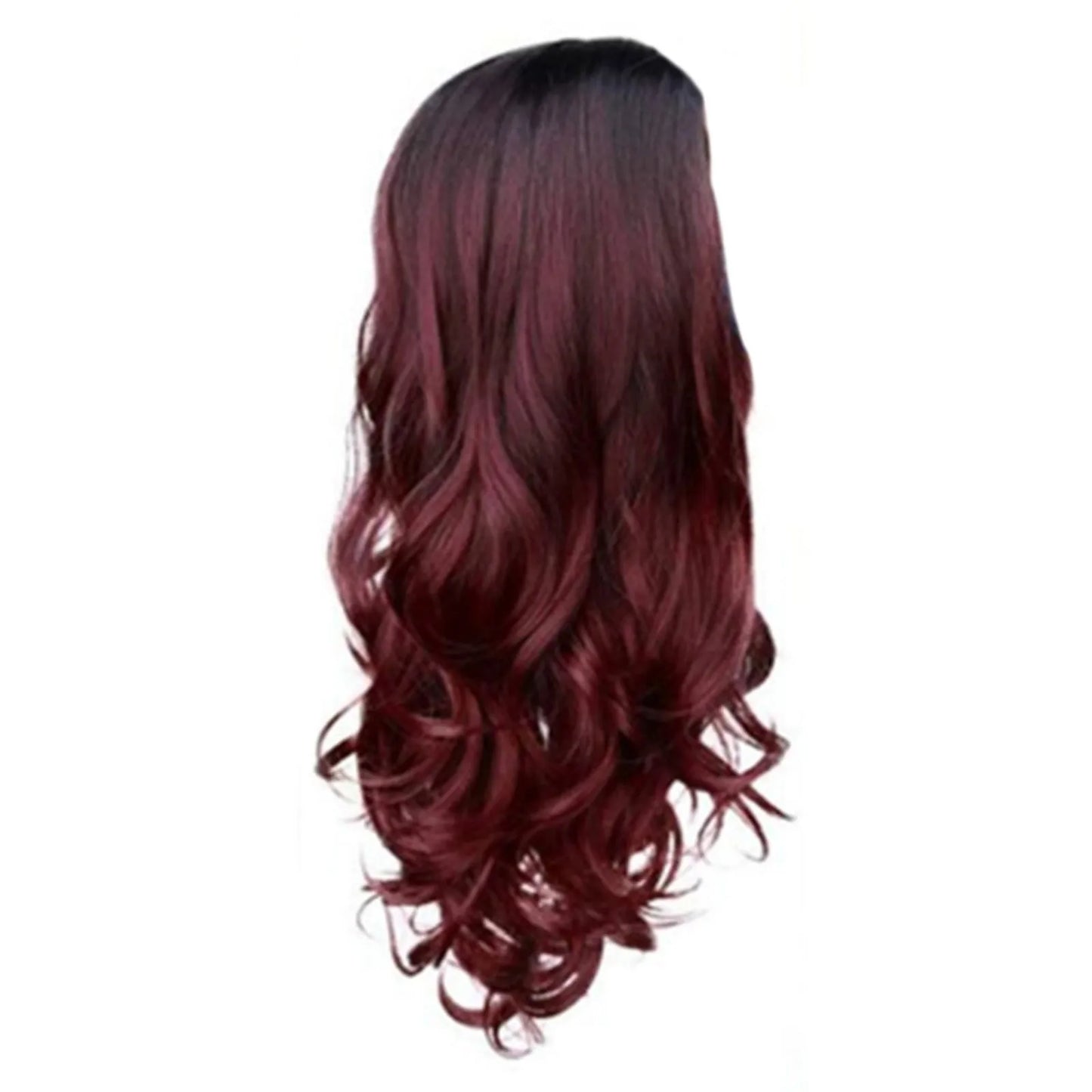 Long Curly Wine Burgundy Red Synthetic Wigs with Long Bangs for Women Afro Deep Wave Cosplay Party Natural Hair Heat Resistant