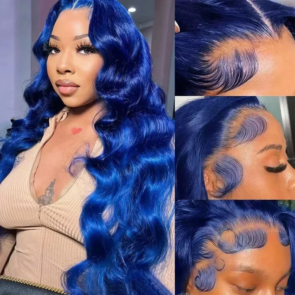 Body Wave Dark Blue Wig 13x6 HD Lace Frontal Wig Human Hair Transparent 13x4 Lace Front Wigs For Women Sky Navy Blue 30 34 inch
