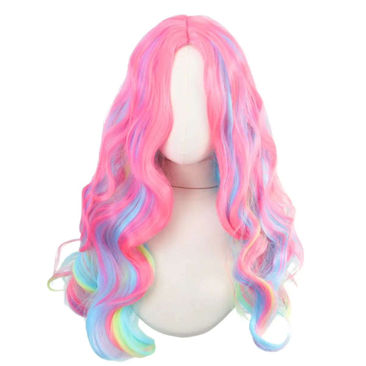 Colorful Lolita gradient highlights long curly hair synthetic middle part wig four color anime wigs