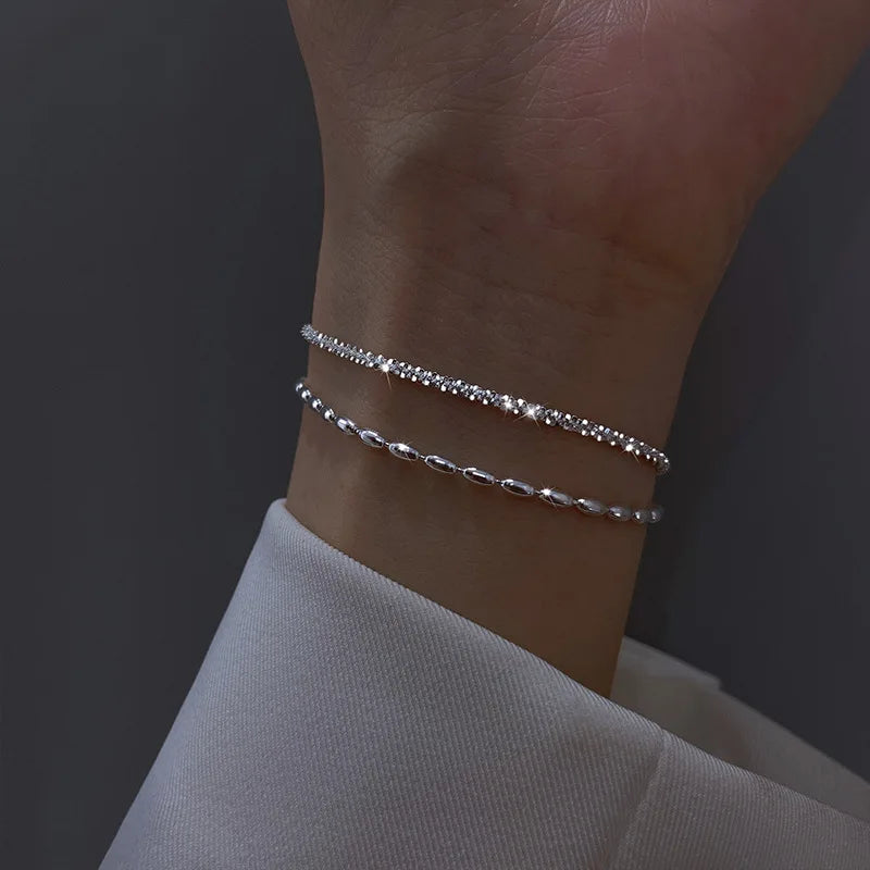 Sparkling Bracelet For Women Double-deck Silver Color Adjustable Hand Chain Fine Fashion