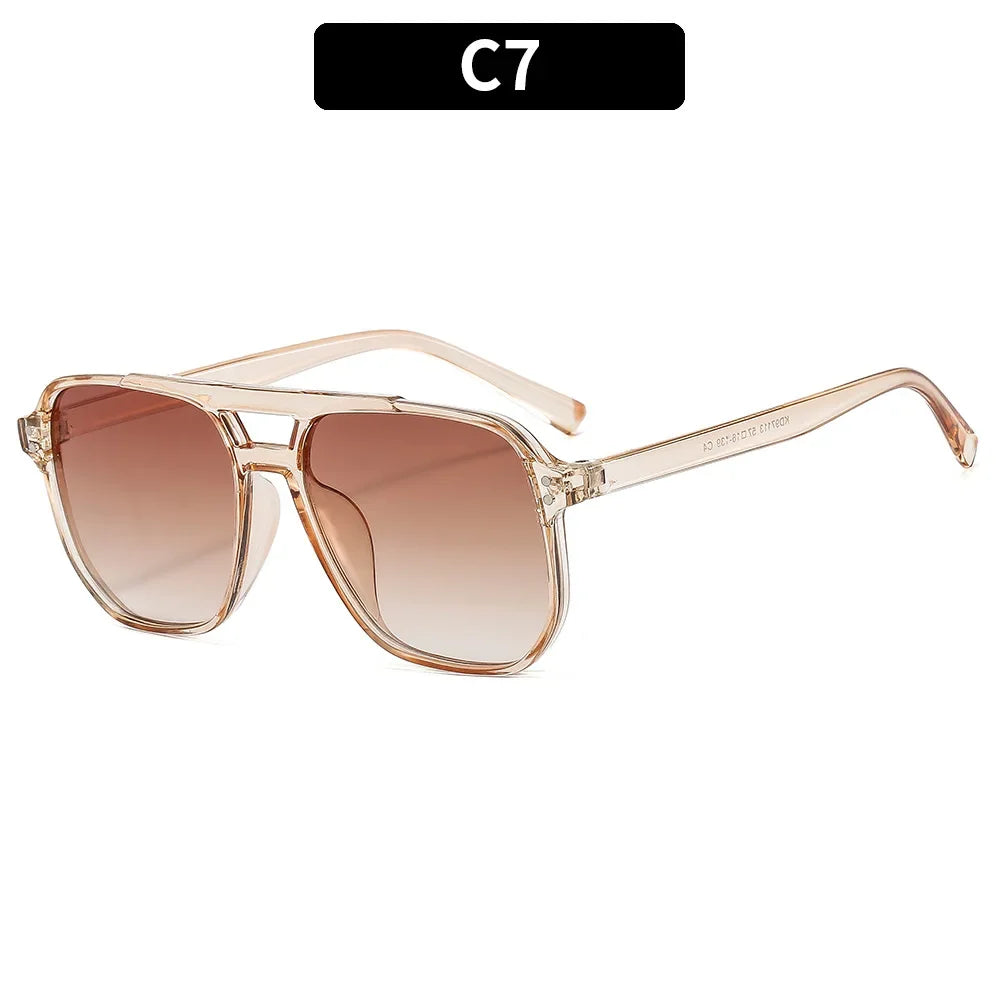 Vintage Square Sunglasses for Women Men Thick Frame Double Bridges Eyewear Female