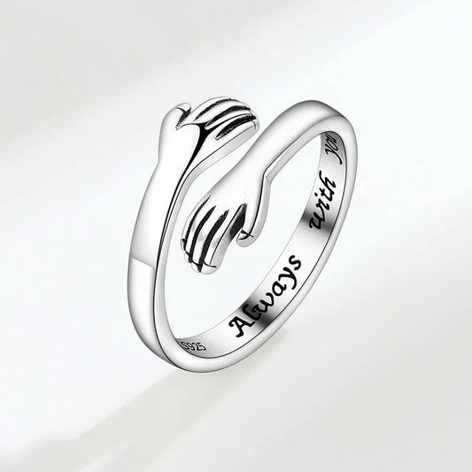 Romantic Love Hand Hug Rings For Women Silver Plated I love U Forever Opening Finger Ring