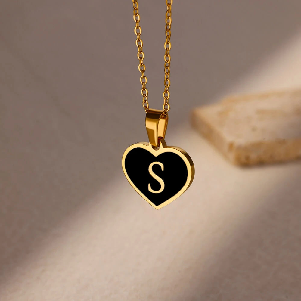 Initial Letter Necklaces for Women Clavicle Chain Heart Pendant Necklaces Alphabet