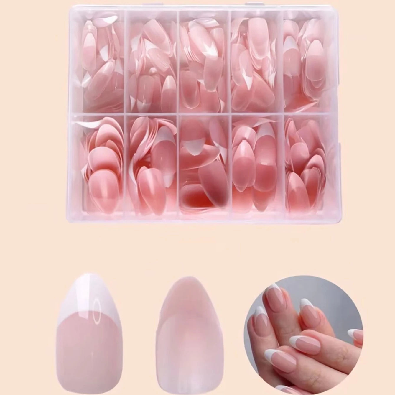 120pcs -box Almond  White French Fake nails for Stylish Women & Girls, Perfect for Daily Chic or Party Celebrations