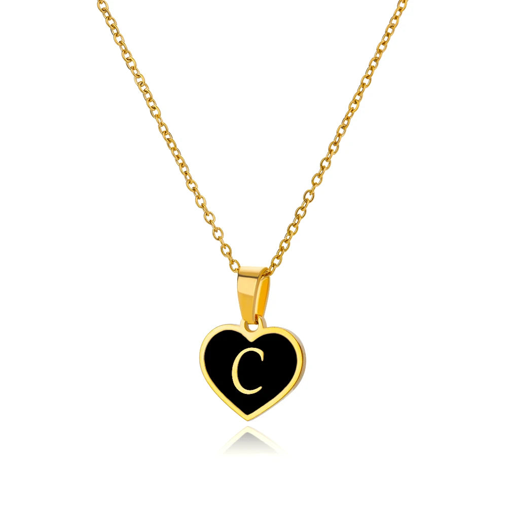 Initial Letter Necklaces for Women Clavicle Chain Heart Pendant Necklaces Alphabet