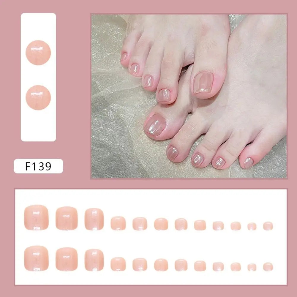 Nail Tips Short Square Fake Toenails French Simple Toe Nails Full Cover Cat Eye Foot Nails