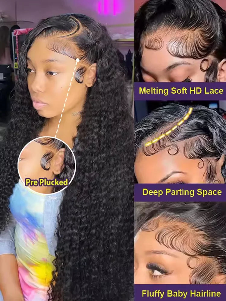 5x5 Water Culry Closure Glueless Wig 13x6 Lace Front Human Hair 30 40 Inch Deep Wave 13x4 HD Transparent Lace Frontal Wig
