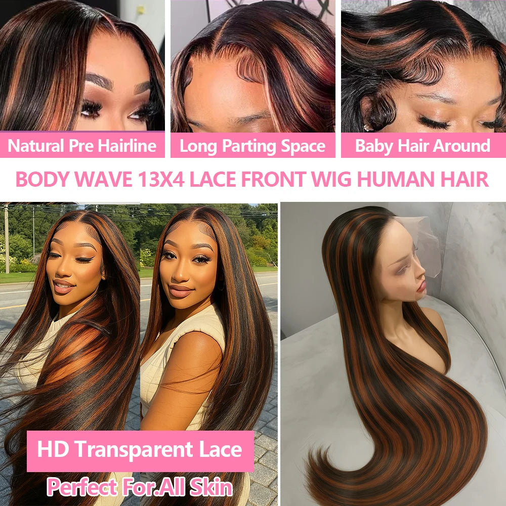 1B/30 Highlight Omber Brown Colored Wigs Human Hair 30 Inch High Density 13x4 Bone Straight Hd Lace Front Wig Human Hair On Sale