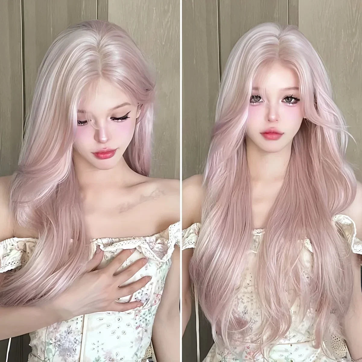 Pink Wig for Women Long Wavy Cosplay Wigs Natural Soft Sweet Synthetic Wig for Daily Use