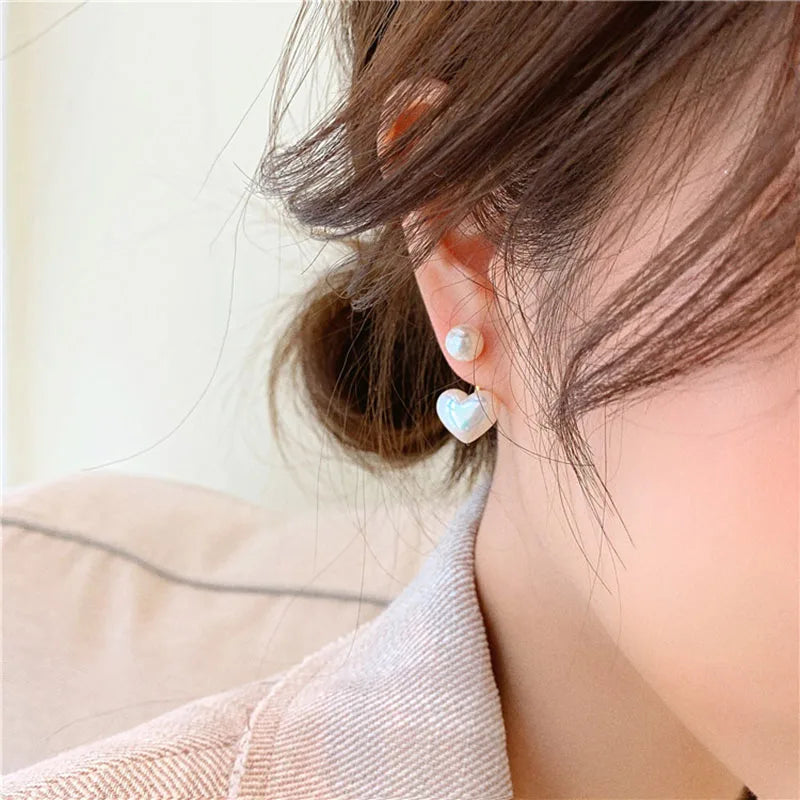 Imitation Pearl Earrings For Women Heart Round Stud Earrings Elegant Love Ear Stud Party