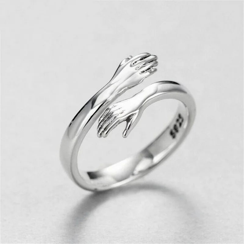 Romantic Love Hand Hug Rings For Women Silver Plated I love U Forever Opening Finger Ring